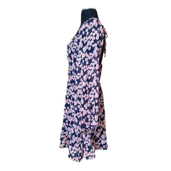 Lush Ditsy Floral Print Tie Front Puff Long Sleeve Minidress Blue Pink NEW Sz M - Picture 4 of 15